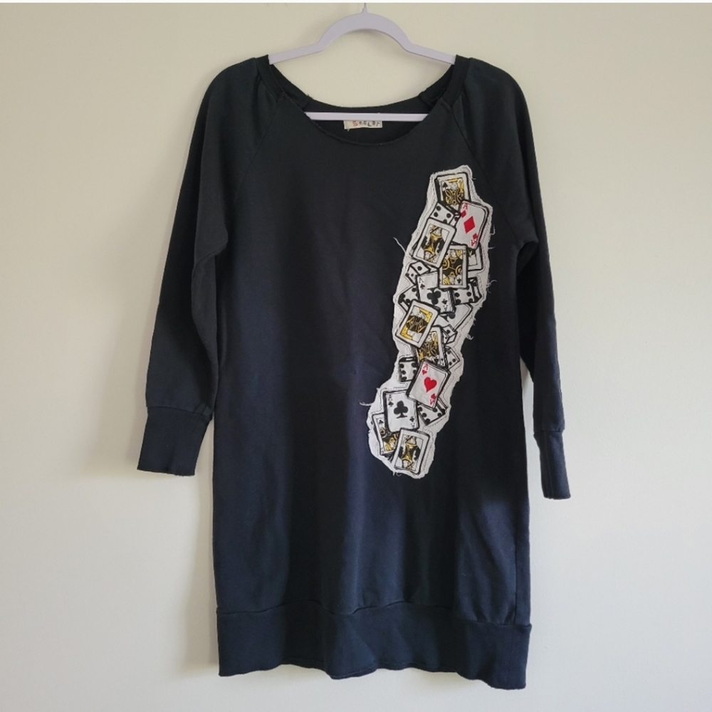 Scolar Poker Patch Embroidered Long Sleeve Cozy Unique Sweatshirts M
